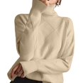 thumbnail image 2 of Women'S Turtle Neck Sweater Fall Winter Long Sleeve Chunky Knitted Trendy Pullover Tops Khaki S, 2 of 9