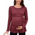 thumbnail image 1 of YOPTOP T-Shirt de Maternité pour Femmes à Ourlet Irrégulier et Uni, Décontracté, Manches Longues, Col Rond, T-Shirt de Base pour Allaitement, Haut, Rouge, P, 1 of 4