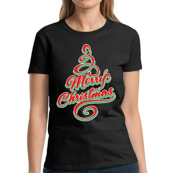 Christmas T Shirt for Her Merry Christmas Tree Ladies - S M L XL 2XL 3XL Xmas Graphic Tee - Christmas Gift Holiday Xmas Tee T-Shirt Womens