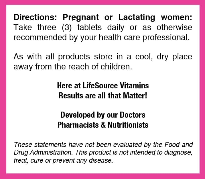 LifeSource Vitamins Pre-Natal Multivitamins with DHA - 180 Tablets for Moms and Babies