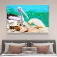 thumbnail image 4 of A White Pelican and A Parrot Foraging on Beach with Colorful Shells and Tranquil Waters Canvas Poster Bedroom Decor Sports Landscape Office Room Decor Gift,Frame-style,08x12inch(20x30cm), 4 of 8