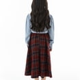 thumbnail image 3 of Girls Uniform Overall Dress Preppy Plaid Dress Button Down Long Sleeve Dress with Bow Tie for Tees Girls Size 5-16 Years, 3 of 7