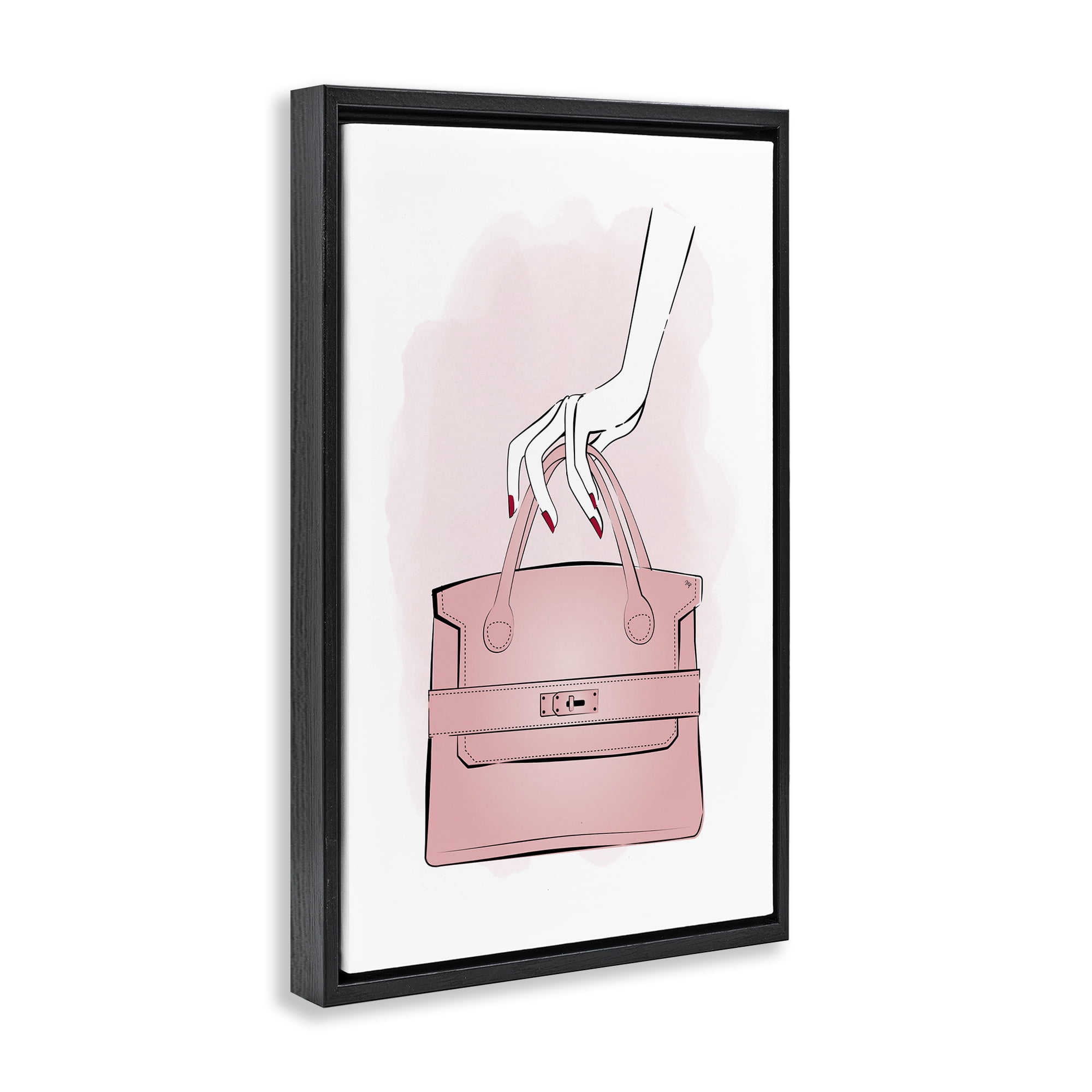 Stupell Industries Holding Pink Purse Beauty & Fashion Painting Black Floater Framed Art Print Wall Art, 17 x 25
