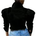 thumbnail image 6 of LoyisViDion Coat Women'S Street Short Lapel Frayed Breasted Denim Puff Sleeve Slim Denim Jacket Black 8(L), 6 of 6