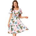 thumbnail image 1 of INSPIRE CHIC Vestido Midi Con Estampado Floral Tropical De Gasa Con Dobladillo Escalonado Y Escote Cuadrado Para Mujer Blanco XS, 1 of 6
