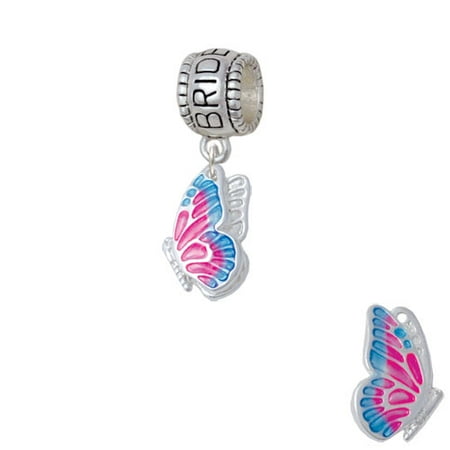 Translucent Hot Pink & Blue Flying Butterfly - Bridesmaid Charm Bead