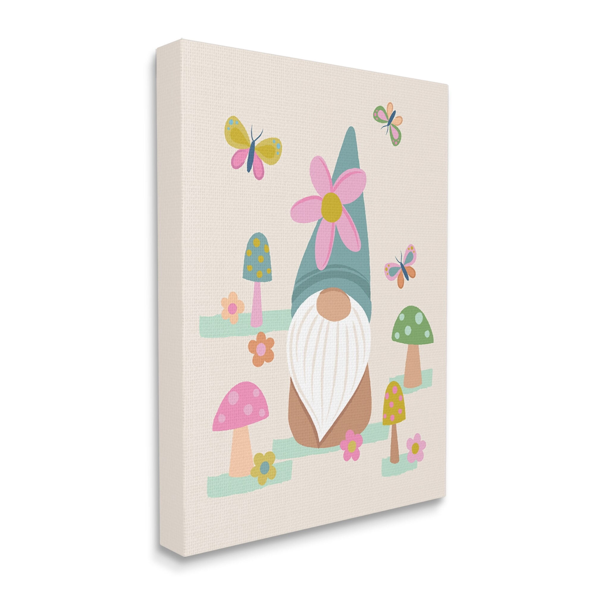 Stupell Industries Fluttering Butterflies Mushroom Garden Gnome Pink Flowers Canvas Wall Art, 36 x 48, Design by Lisa Perry Whitebutton