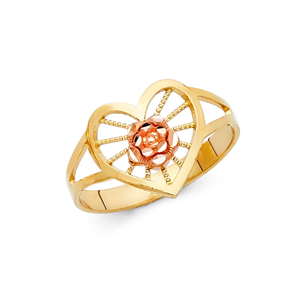Jewels By Lux 14K White Yellow and Rose Three Color Gold Flower Ring Jewels By Lux 14K White Yellow and Rose Three Color Gold Flower Ring
