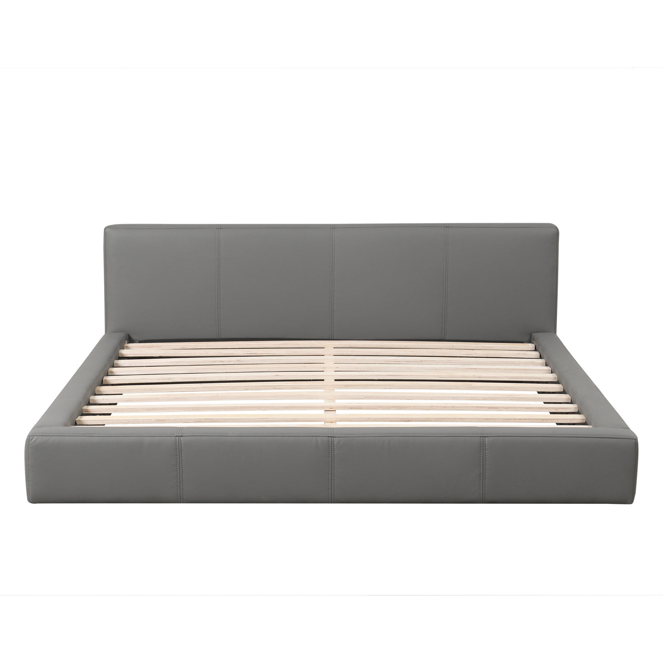 Hayes Modern Queen Size PU Upholstered Bed, Platform Bed with Solid Wood Frame, Gray