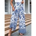 thumbnail image 6 of Women Casual Elastic Drawstring Floral Print Wide Leg Maxi Pants with Pockets Blue XL, 6 of 8