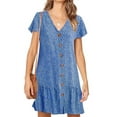 thumbnail image 2 of Summer V-neck Women Print Casual Buttons Dress, 2 of 5