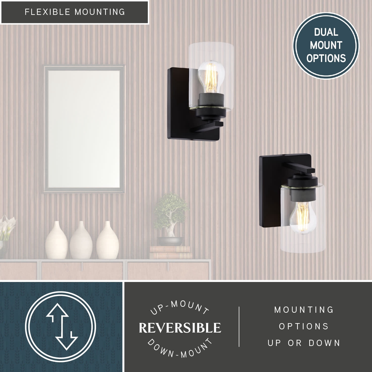 Park Ridge 1-Light 4.75 in. Wide Matte Black Transitional Bathroom Vanity Lighting Fixture, Clear Cylinder Glass Shade, Dimmable, LED Compatible, Over the Mirror Mounted Steel Wall Sconce