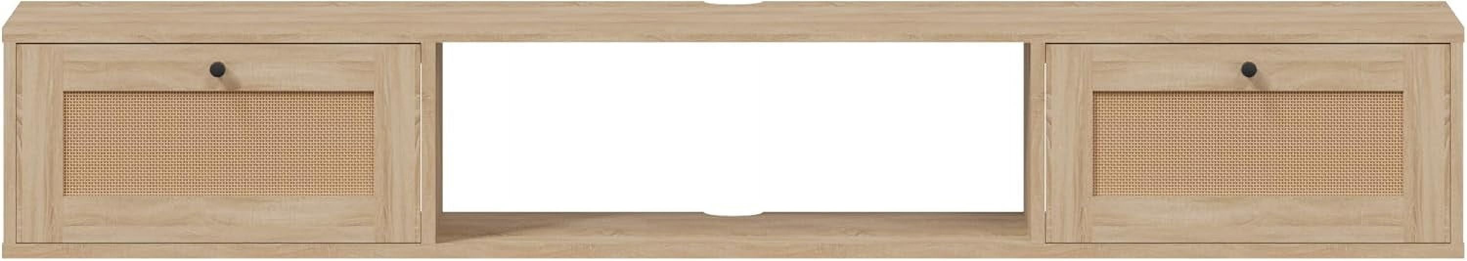 MELLCOM Modern Rattan Floating TV Stand, Entertainment Center for Under TV Storage, Wall-Mounted Floating Stand for TVs, 57 inch, Oak