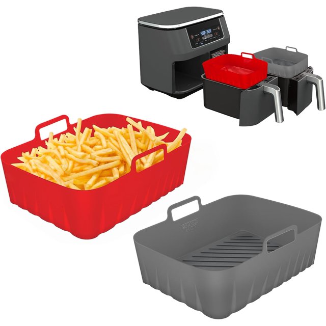 Doublures en Silicone Golden Associate Rectangulaires pour Friteuse à Air Chaud Panier Double, 2 Pcs Plateau de Cuisson Réutilisable de Qualité Alimentaire Compatible Ninja DZ201 DZ401 DZ550, 8 à 10 Qt Accessoires pour Friteuse à Air à Double Zone