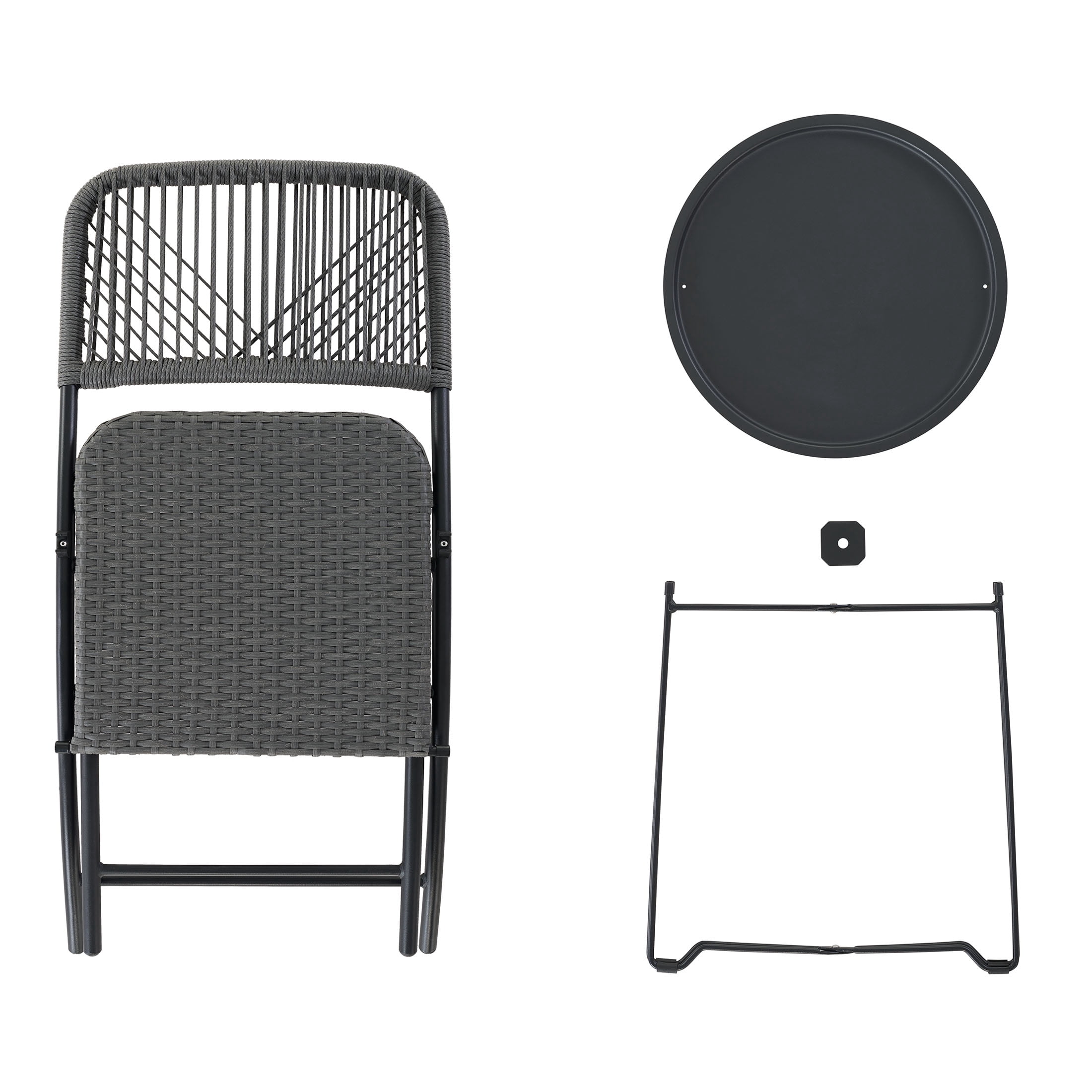 Mainstays 3-Piece Folding Outdoor Patio Bistro Set, Steel and Wicker Rope, Gray/Black