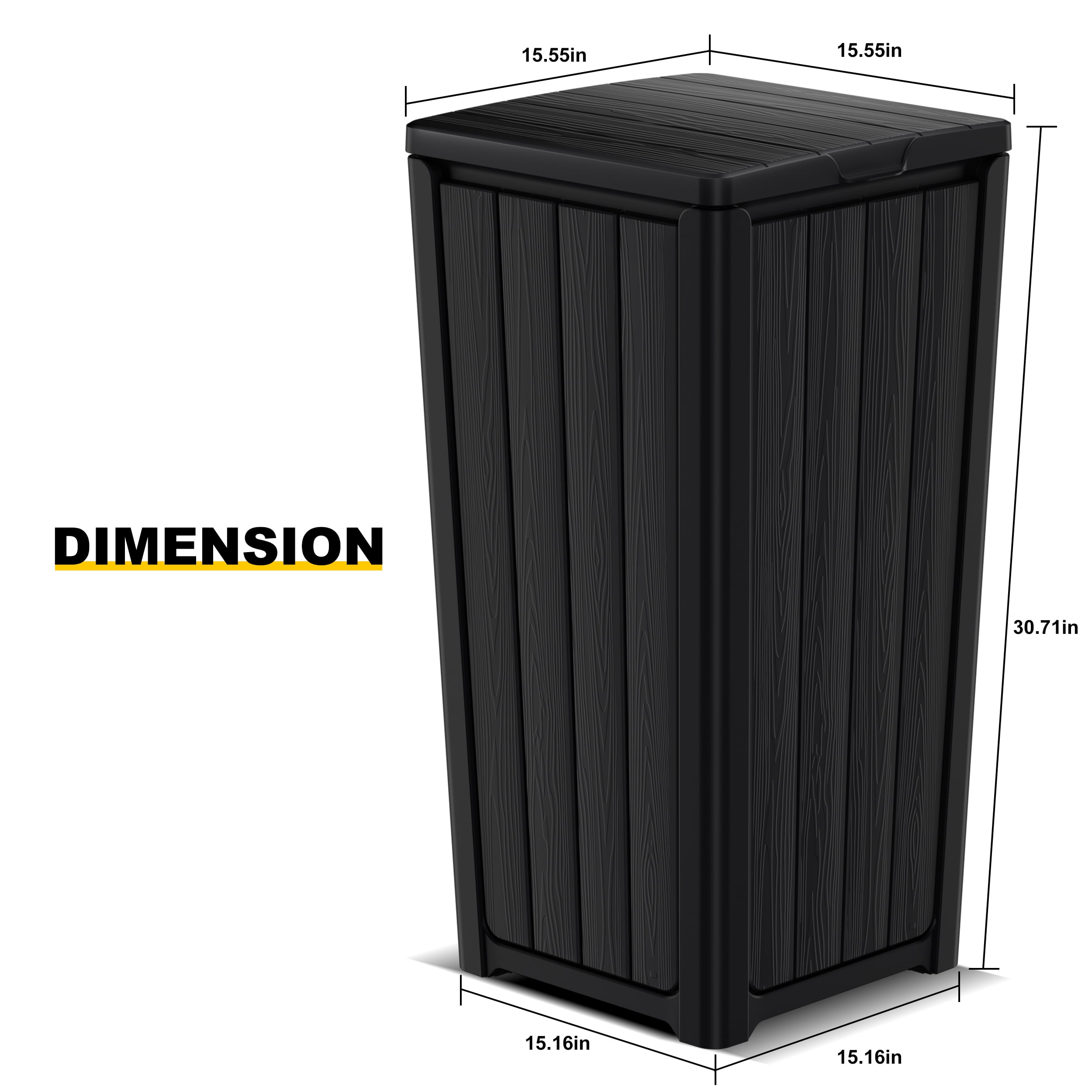 32 Gallon Resin Trash Can,Waterproof Durable & Stylish Waste Bines,Outdoor and Indoor Garbage Can,Easy to Assemble and Move,Black