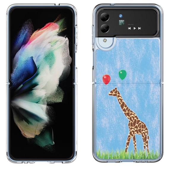 Shockproof Bumper Phone Case for Samsung Galaxy Z Flip 4 5G, by OneToughShield ® - Giraffe/Balloon
