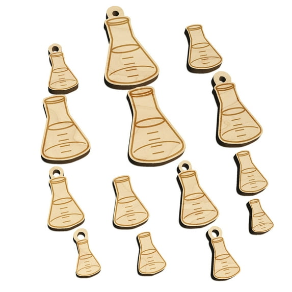 Glass Erlenmeyer Flask Chemistry Science Wood Mini Charms Shapes DIY Craft Jewelry - No Hole - 25mm (7pcs)