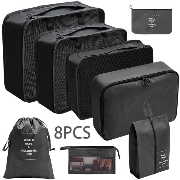 Juego de bolsa de almacenamiento de viaje, juego de diez piezas, artículos de tocador, cosméticos, bolsa de almacenamiento de ropa, juego de bolsa de clasificación portátil de gran capacidad de viaje