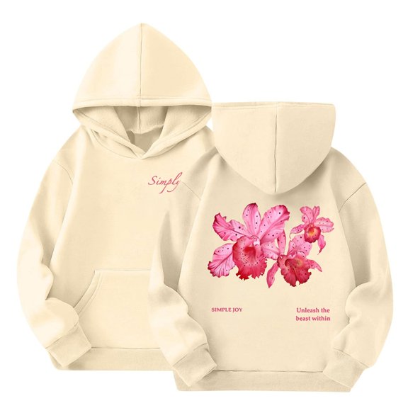 GiLiling Teen Girls Cute Pullover Hoodie Kids Floral Graphic Hooded Sweatshirt Trendy Fall Sweater Preppy Jacket (Light Yellow, 9-10 Years)