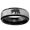 thumbnail image 2 of Polar Bear 8MM Beveled Edge Gray And Black Tungsten Men Ring, 2 of 2
