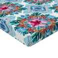 thumbnail image 4 of Ambesonne Floral Design Fitted Sheet, Dreamy Leafy Pattern, California King, Sea Blue Teal Pale Pink, 4 of 5