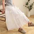 thumbnail image 3 of Girls Floral Lace Tiered Midi Skirt Soft Flowy A Line Dress Autumn Casual Daily WearWhite13-14 Years, 3 of 4