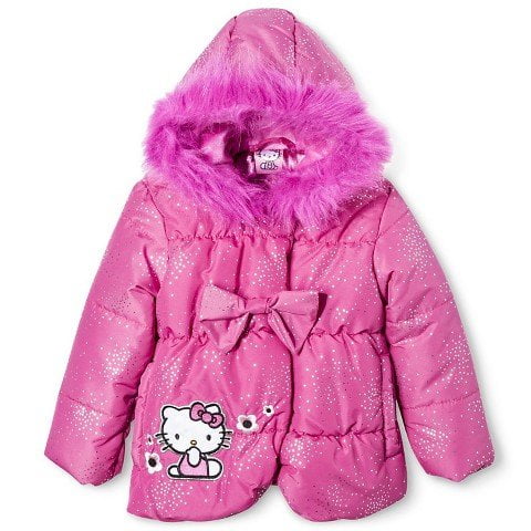 Hello Kitty Toddler Girls' Puffer Jacket with Faux Fur Hood - Pink
