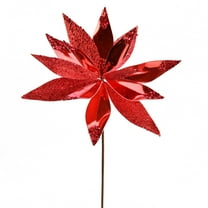 Vickerman 13" x 22" Red Shiny Poinsettia Glitter Spray 6/Bag. These artificial sprays feature shiny petals with glitter accents. They add the perfect pop of shimmer to any holiday decorating project.