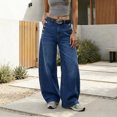 thumbnail image 2 of Women's Wide Leg Straight Leg Jeans - High Waist Trendy Fashion Denim Slim Basic Dressy Casual Business Button Pants Stretchy Trouser Jeans for Summer Office(Blue/XXL), 2 of 4