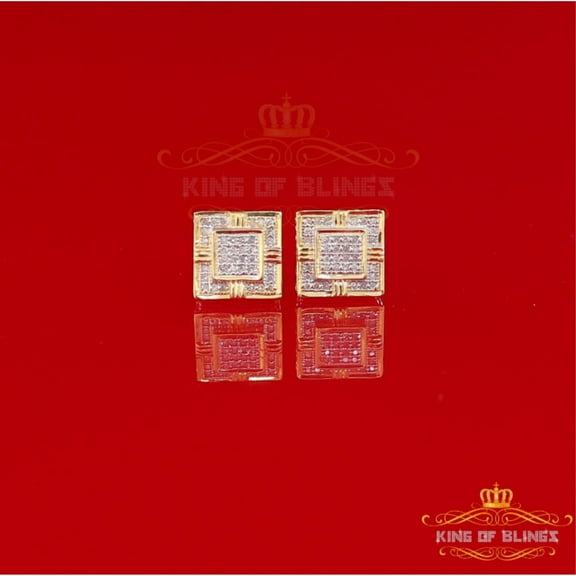 King of Bling's 10K Real Yellow Gold with 0.15CT Real Diamond Men's/Women's stud Square Earrings