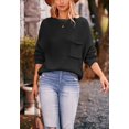 thumbnail image 2 of Soft Ribbed Knit Pocket Sweater Top Relaxed Loose Fit Oversized for Women Black Medium, 2 of 4