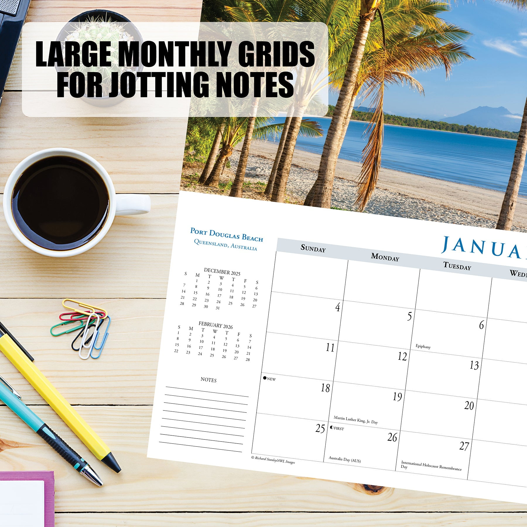 Beaches 2026 Panoramic 15 X 6.5 Wall Calendar, (Hardcover)