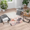 thumbnail image 1 of Flower Turkish Area Rug, Retro Floral Background Hibiscus Silhouettes Dramatic Romantic Nature Art, Soft Carpet for Living Room Decor with Distressed Look, 5.2' X 7.6', Blush White, by Ambesonne, 1 of 4