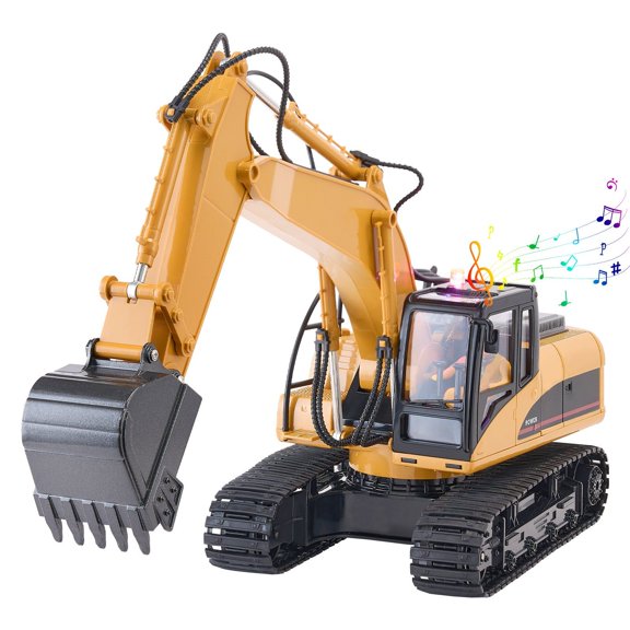 VEVOR Remote Control Excavator Toy, 15 Channel, 3 in 1 Remote Control Digger with Metal Shovel, 1:14 Scale RC Excavator with Light & Sound, Full Funct
