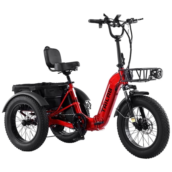 Aezusy Electric Tricycle for Adults 500W 48V 15.6Ah Folding Electric Trike 20" Fat Tire 7 Speeds 15.5MPH 3 Wheel Bicycle for Women Men, UL2849 Red