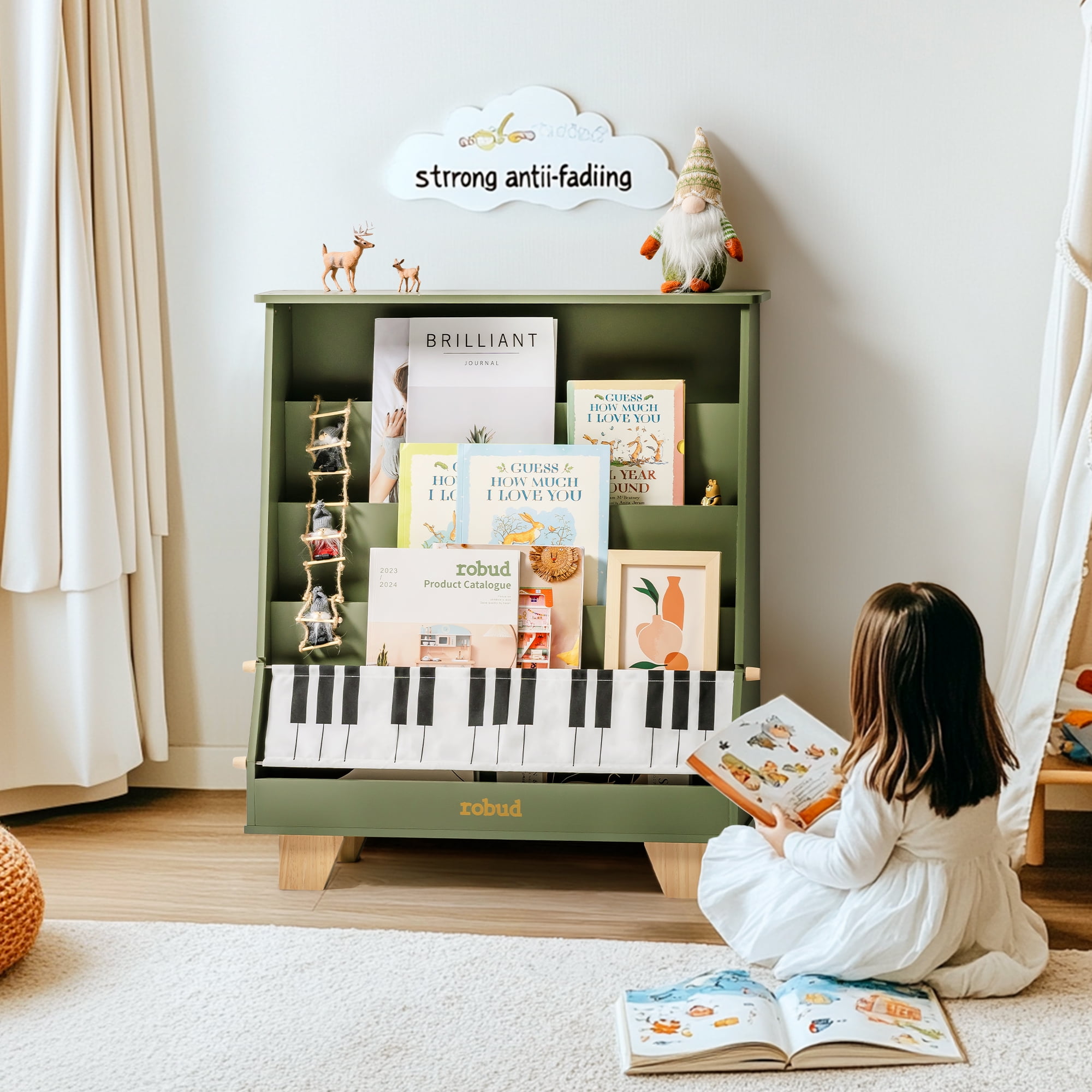 Robud Kids Bookshelf, Wooden Book Shelf with Stability & Sturdiness, 5-Tier Montessori Bookshelf for Kids with Ideal Size, Book Shelf for Kids Rooms, Nursery, Playrooms,Green