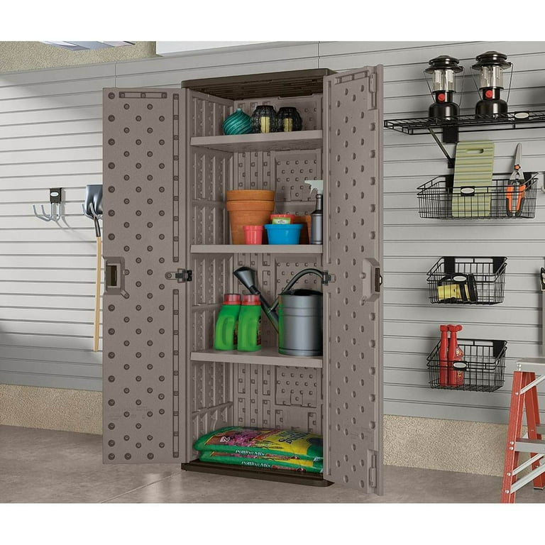 Suncast 3 Shelf Resin Base Garage Cabinet Locker Gray Walmart