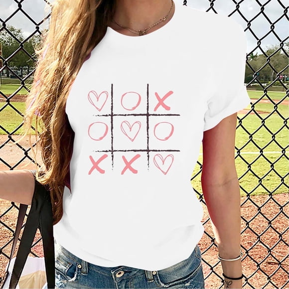 YLHFASHION Valentines Day Shirts For Women 2025 Casual Crew Neck Short Sleeve T Shirts Fashion Heart Graphic Print Tee Tops Clearance Items Women's Short sleeve T-shirt