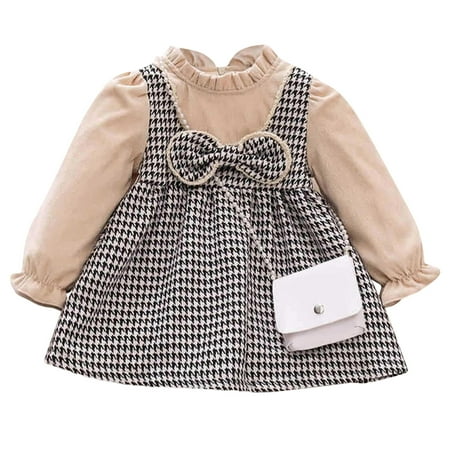 

koaiezne Toddler Girls Winter Long Sleeve Bowknot Plaid Ruffle Dress Princess Dress Plaid Dresses Girls Girl Dress for Women