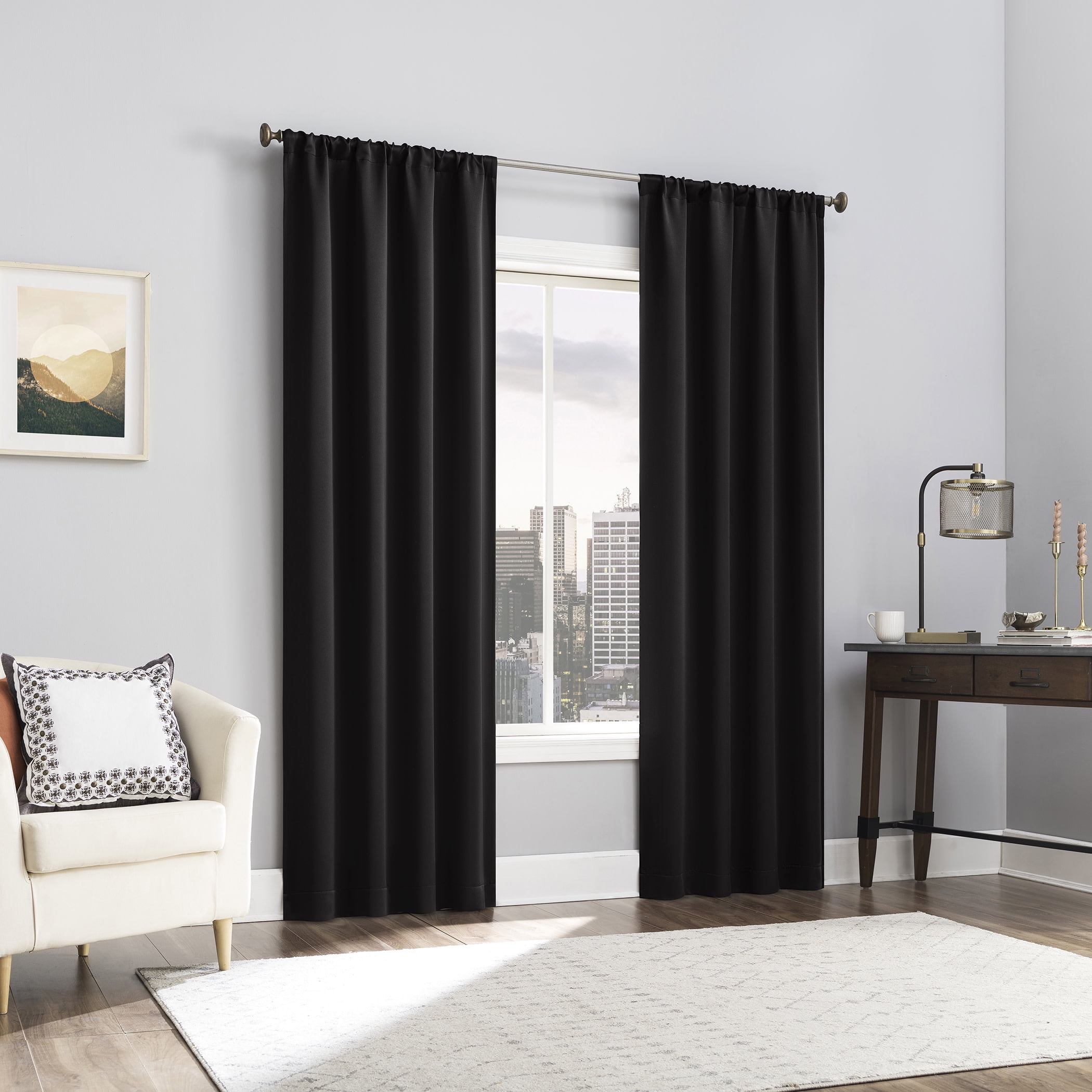 Sun Zero Laredo 2-pack 100% Blackout Rod Pocket Curtain Panel Pair, 37"x63", Black