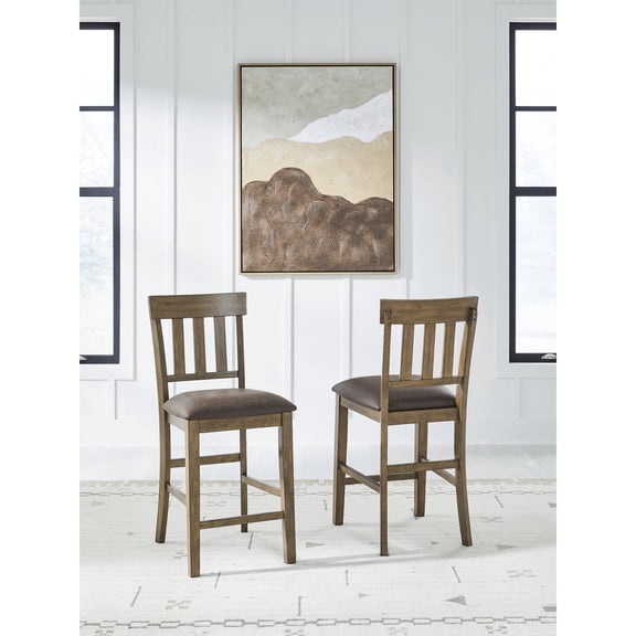 Signature Design by Ashley Vallister Counter Height Upholstered Barstools, Set of 2, Light Brown