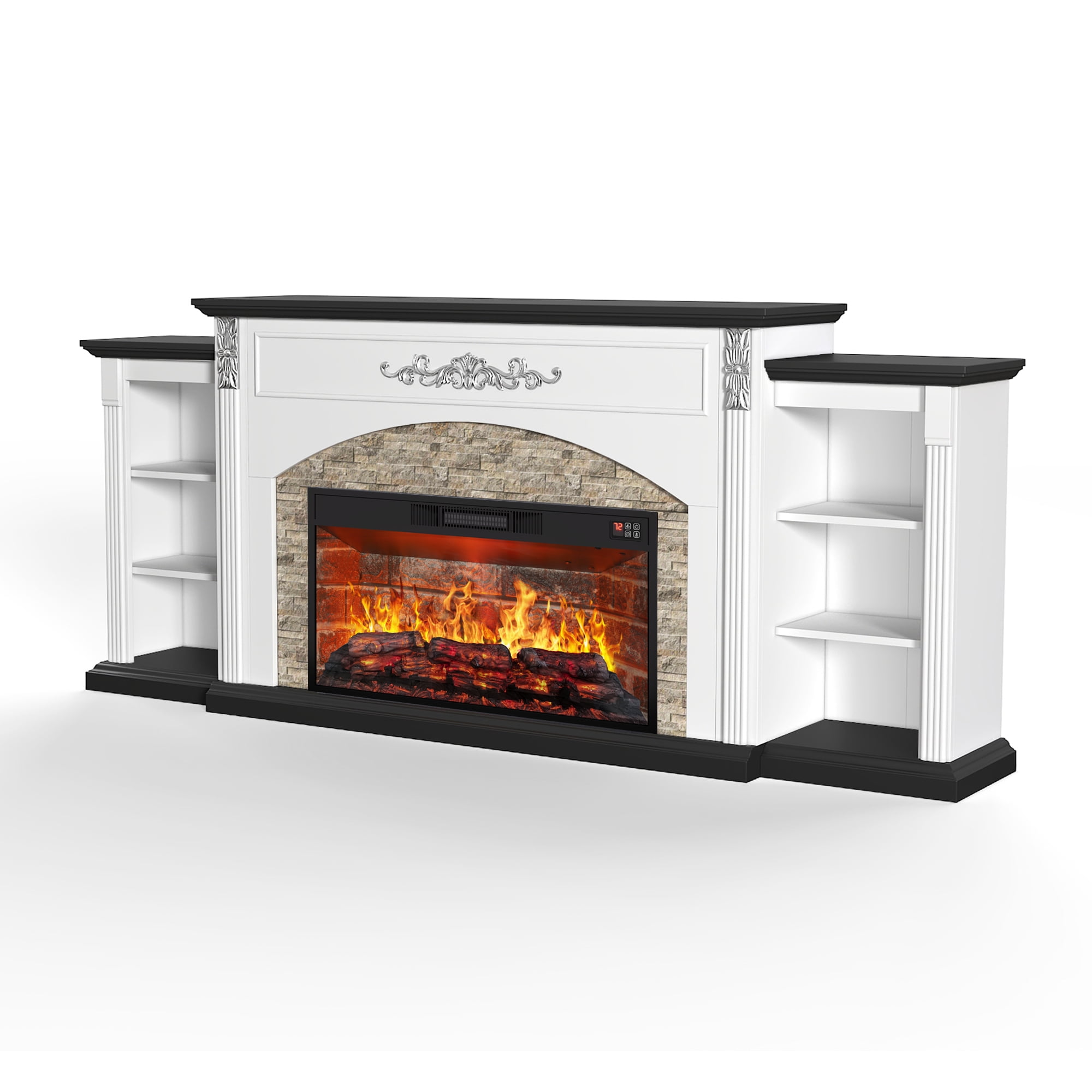 BOSHIRO 80" Electric Fireplace with Mantel and Cabinets, Fireplace TV Stand for Living Room Bedroom