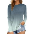 thumbnail image 2 of Multi-color Tshirts for Womens Casual Summer Tops Gradient Printed Long Sleeve O Neck Tee Shirt Loose Side Split Blouse Tunic Womens Shirts, 2 of 4