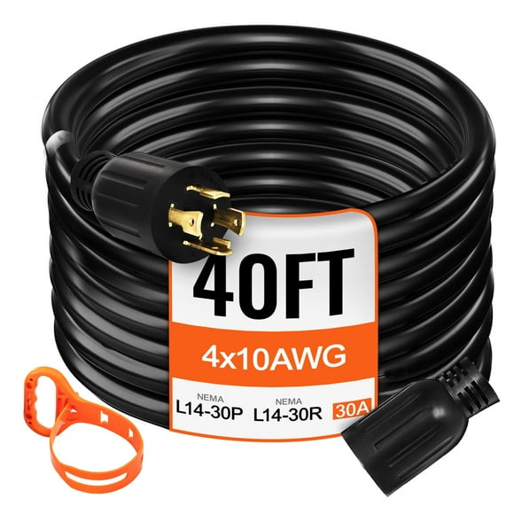 Cable de extensión para generador VEVOR, 40 pies, 30 A, 7500 W, calibre 10, 4 Pro