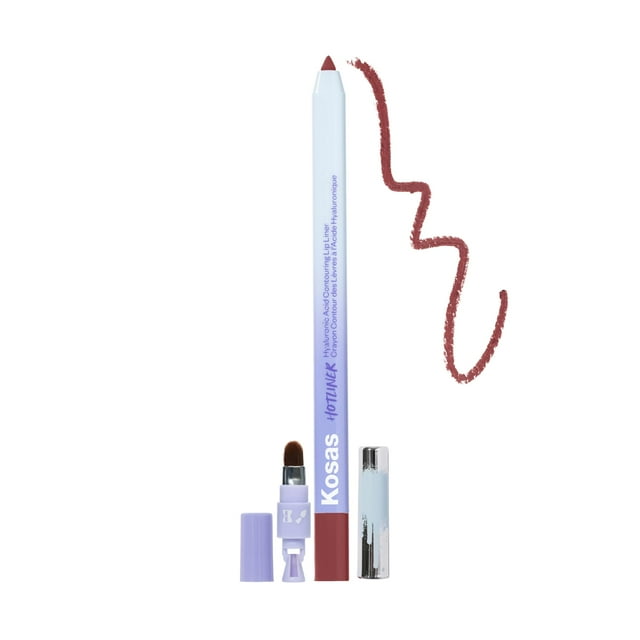Lápiz delineador de labios retráctil Kosas Hotliner con cepillo y sacapuntas incorporados - Fácil contorno hidratante de larga duración - Textura cremosa pigmentada para labios voluminosos - Ácido hia