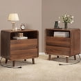 thumbnail image 4 of Nightstand Set of 2, Bed Side Table Set of 2 with Charging Station, Round Corner Wood Nightstand, Bedroom Nightstand, Walnut, 4 of 9