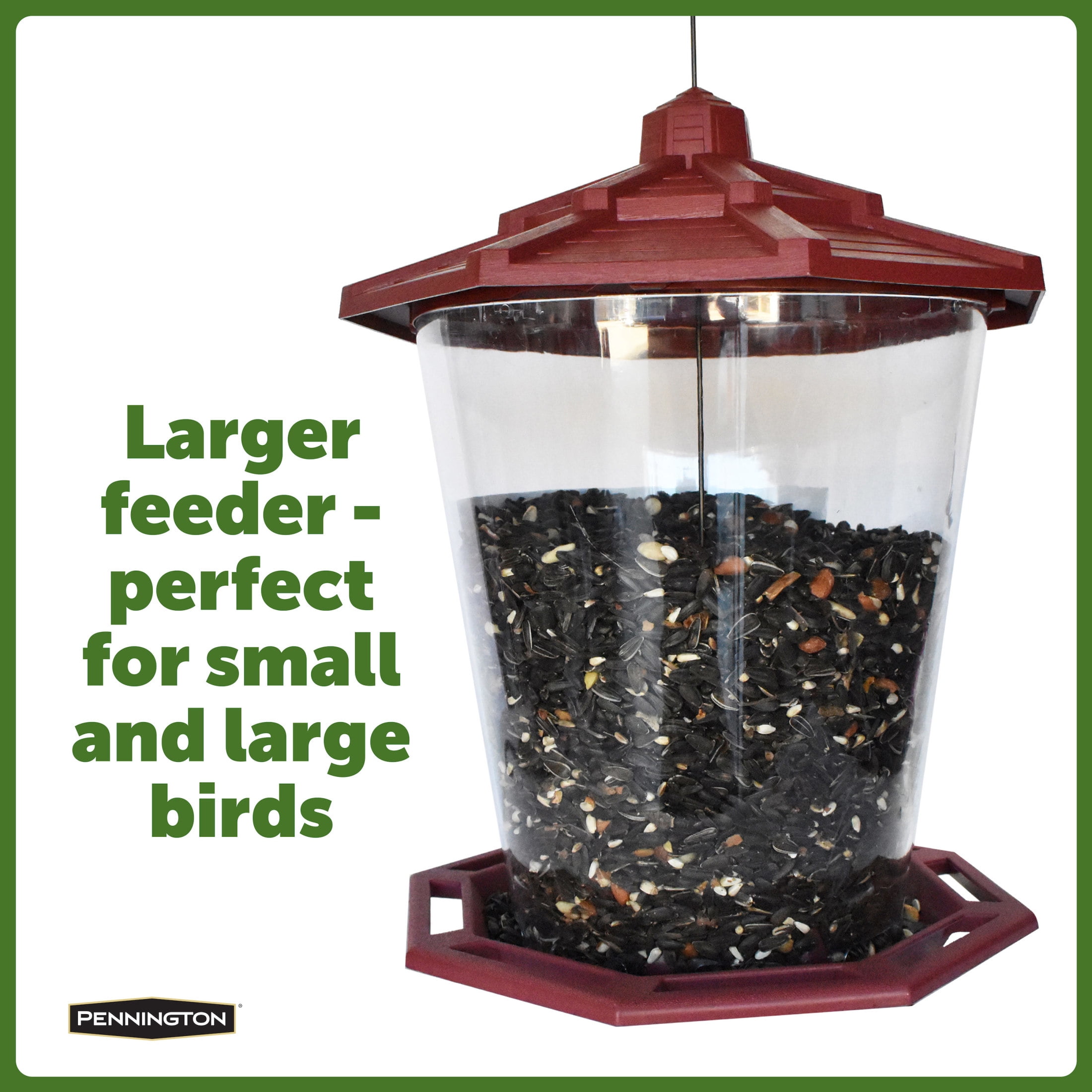 Pennington Earth Smart Red Recycled Resin Grand Ecozebo Wild Bird Feeder, Jumbo 10 lb. Capacity, 1 Pack