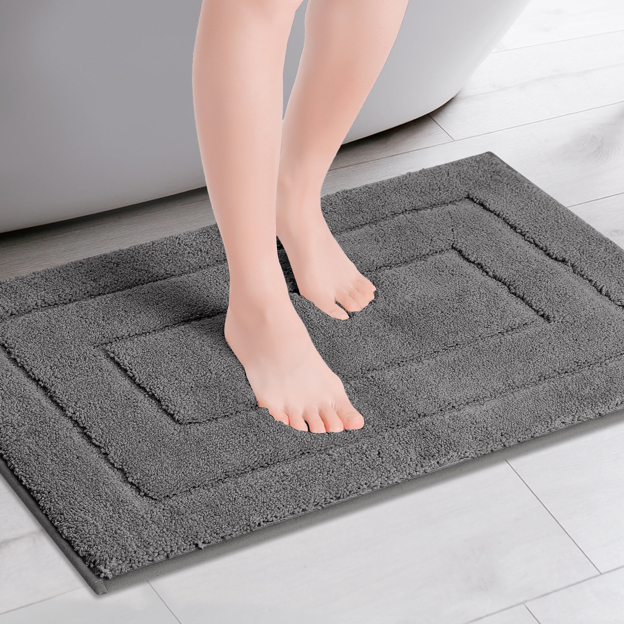 Unique Bargains Geometry Bathroom Rug Mat Soft Absorbent Non-Slip Comfortable Bath Rugs Dark Gray 16" x 24"