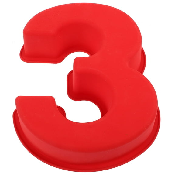 WRISTBIQUE Red Silicone Number 3 Cake Pan for Easy Baking and Convenient CleanUp 9.1 x 5.1 x 3.0 Inches